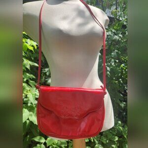 Vintage 80s Red Leather Shoulder Bag Coret Made In Canada‎ Faux Leather